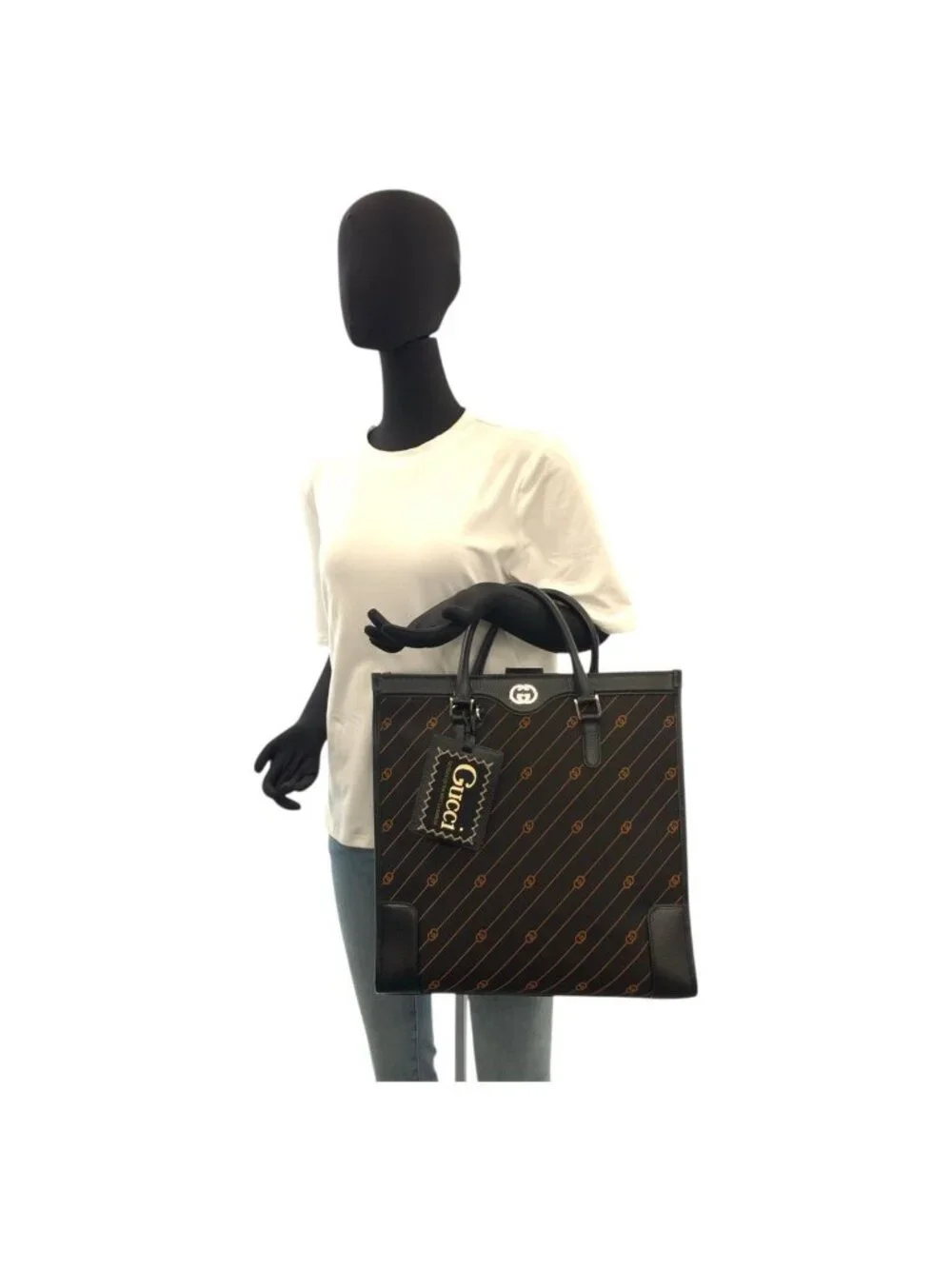 Gucci Interlocking Black Canvas Leather Business Tote Shoulder Bag 2-Way